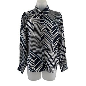 The Shirt Rochelle Behrens‎ Shirt Womens XS Blue Stripe Button Front Preppy Navy